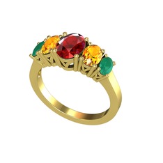 Garnet, sitrin ve kök zümrüt 8 ayar altın yüzük