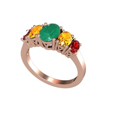 Kök zümrüt, sitrin ve garnet 8 ayar rose altın yüzük