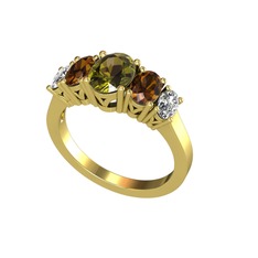 Oval 5 Taşlı Yüzük - Peridot, dumanlı kuvars ve swarovski 8 ayar altın yüzük #1umfvup