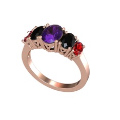 Ametist, siyah zirkon ve garnet 14 ayar rose altın yüzük