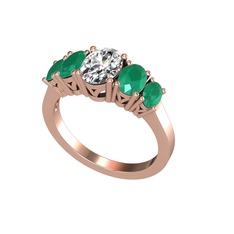 Oval 5 Taşlı Yüzük - Swarovski ve kök zümrüt 8 ayar rose altın yüzük #1uyh14d