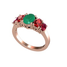 Oval 5 Taşlı Yüzük - Kök zümrüt, garnet ve rodolit garnet 14 ayar rose altın yüzük #1v18kg1