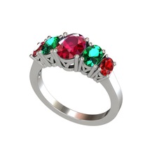 Oval 5 Taşlı Yüzük - Rodolit garnet, yeşil kuvars ve garnet 8 ayar beyaz altın yüzük #1vlff0d