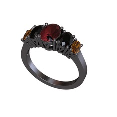 Oval 5 Taşlı Yüzük - Kök yakut, siyah zirkon ve dumanlı kuvars 925 ayar siyah rodyum kaplama gümüş yüzük #1vs8cfe