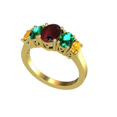 Oval 5 Taşlı Yüzük - Kök yakut, yeşil kuvars ve sitrin 18 ayar altın yüzük #1vupwsw