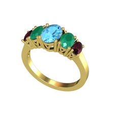 Oval 5 Taşlı Yüzük - Akuamarin, kök zümrüt ve kök yakut 18 ayar altın yüzük #1w06v4b