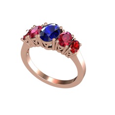 Oval 5 Taşlı Yüzük - Lab safir, rodolit garnet ve garnet 8 ayar rose altın yüzük #1w1grjw