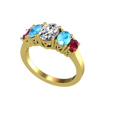 Oval 5 Taşlı Yüzük - Swarovski, akuamarin ve rodolit garnet 18 ayar altın yüzük #1wh3jtb