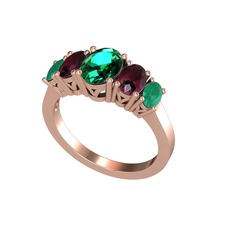 Oval 5 Taşlı Yüzük - Yeşil kuvars, kök yakut ve kök zümrüt 8 ayar rose altın yüzük #1wibeiz