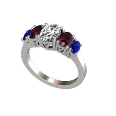 Swarovski, kök yakut ve lab safir 14 ayar beyaz altın yüzük
