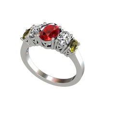 Oval 5 Taşlı Yüzük - Garnet, beyaz zirkon ve peridot 925 ayar gümüş yüzük #1x0huvh