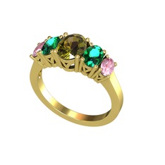 Oval 5 Taşlı Yüzük - Peridot, yeşil kuvars ve pembe kuvars 14 ayar altın yüzük #1x1a30l