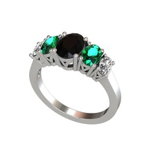 Siyah zirkon, yeşil kuvars ve swarovski 8 ayar beyaz altın yüzük