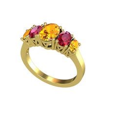 Oval 5 Taşlı Yüzük - Sitrin ve rodolit garnet 8 ayar altın yüzük #1x7moc8
