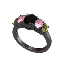 Oval 5 Taşlı Yüzük - Siyah zirkon, pembe kuvars ve peridot 925 ayar siyah rodyum kaplama gümüş yüzük #1x9topd