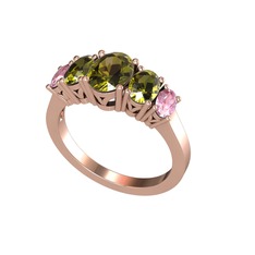 Oval 5 Taşlı Yüzük - Peridot ve pembe kuvars 925 ayar rose altın kaplama gümüş yüzük #1xhc1gx