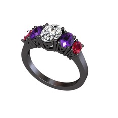 Beyaz zirkon, ametist ve rodolit garnet 925 ayar siyah rodyum kaplama gümüş yüzük