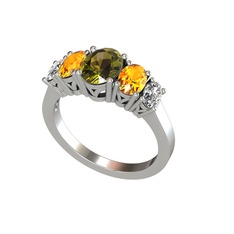 Oval 5 Taşlı Yüzük - Peridot, sitrin ve swarovski 18 ayar beyaz altın yüzük #1xn3iwm