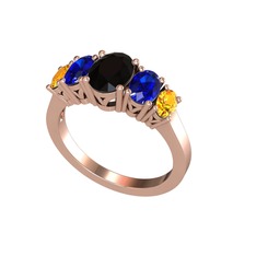 Oval 5 Taşlı Yüzük - Siyah zirkon, lab safir ve sitrin 14 ayar rose altın yüzük #1y1osss