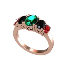 Yeşil kuvars, siyah zirkon ve garnet 14 ayar rose altın yüzük