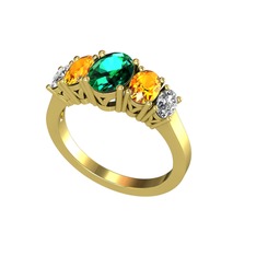 Oval 5 Taşlı Yüzük - Yeşil kuvars, sitrin ve swarovski 14 ayar altın yüzük #1yn5q0w
