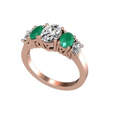 Oval 5 Taşlı Yüzük - Beyaz zirkon, kök zümrüt ve swarovski 14 ayar rose altın yüzük #1yvs4ol