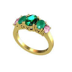 Oval 5 Taşlı Yüzük - Yeşil kuvars, kök zümrüt ve pembe kuvars 925 ayar altın kaplama gümüş yüzük #1ywwxwn
