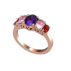 Oval 5 Taşlı Yüzük - Ametist, pembe kuvars ve garnet 14 ayar rose altın yüzük #1z0ch55