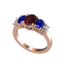 Kök yakut, lab safir ve beyaz zirkon 8 ayar rose altın yüzük