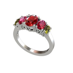 Garnet, rodolit garnet ve peridot 18 ayar beyaz altın yüzük