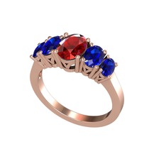 Garnet ve lab safir 8 ayar rose altın yüzük