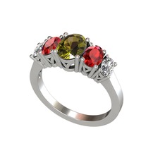 Oval 5 Taşlı Yüzük - Peridot, garnet ve swarovski 925 ayar gümüş yüzük #2jksr3
