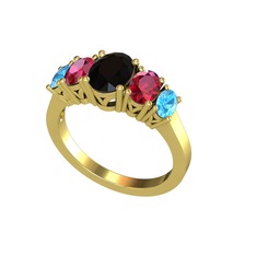 Oval 5 Taşlı Yüzük - Siyah zirkon, rodolit garnet ve akuamarin 925 ayar altın kaplama gümüş yüzük #2k8x1l