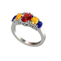 Oval 5 Taşlı Yüzük - Garnet, sitrin ve lab safir 925 ayar gümüş yüzük #2ov0en