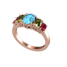Oval 5 Taşlı Yüzük - Akuamarin, peridot ve rodolit garnet 14 ayar rose altın yüzük #2qiqrr