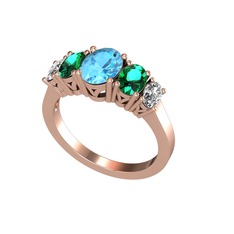 Oval 5 Taşlı Yüzük - Akuamarin, yeşil kuvars ve swarovski 925 ayar rose altın kaplama gümüş yüzük #2qk4rt
