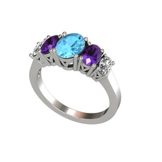 Oval 5 Taşlı Yüzük - Akuamarin, ametist ve swarovski 925 ayar gümüş yüzük #3aebtf