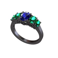 Oval 5 Taşlı Yüzük - Lab safir ve yeşil kuvars 925 ayar siyah rodyum kaplama gümüş yüzük #3oiv2f