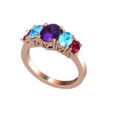 Oval 5 Taşlı Yüzük - Ametist, akuamarin ve rodolit garnet 18 ayar rose altın yüzük #3tl0lm