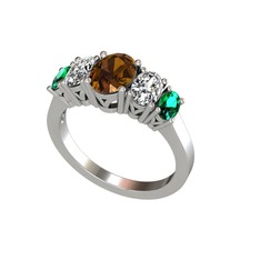 Oval 5 Taşlı Yüzük - Dumanlı kuvars, swarovski ve yeşil kuvars 14 ayar beyaz altın yüzük #3vjrqb