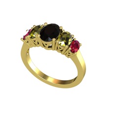 Siyah zirkon, peridot ve rodolit garnet 14 ayar altın yüzük