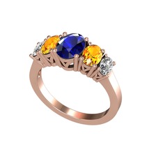 Oval 5 Taşlı Yüzük - Lab safir, sitrin ve swarovski 8 ayar rose altın yüzük #4d0l2y
