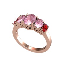 Oval 5 Taşlı Yüzük - Pembe kuvars ve garnet 8 ayar rose altın yüzük #4qnif5