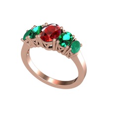 Oval 5 Taşlı Yüzük - Garnet, yeşil kuvars ve kök zümrüt 925 ayar rose altın kaplama gümüş yüzük #4rysxn