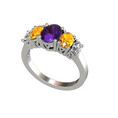 Ametist, sitrin ve swarovski 14 ayar beyaz altın yüzük