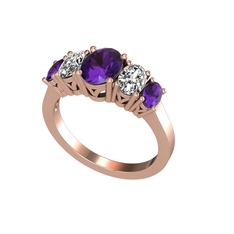 Ametist ve swarovski 925 ayar rose altın kaplama gümüş yüzük