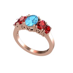 Akuamarin ve garnet 925 ayar rose altın kaplama gümüş yüzük