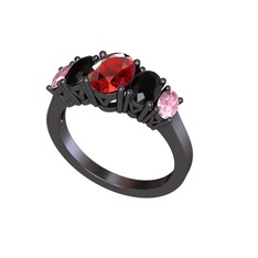 Oval 5 Taşlı Yüzük - Garnet, siyah zirkon ve pembe kuvars 925 ayar siyah rodyum kaplama gümüş yüzük #6ft6r1