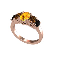 Oval 5 Taşlı Yüzük - Sitrin, dumanlı kuvars ve siyah zirkon 18 ayar rose altın yüzük #6vfuqs