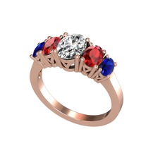 Beyaz zirkon, garnet ve lab safir 18 ayar rose altın yüzük